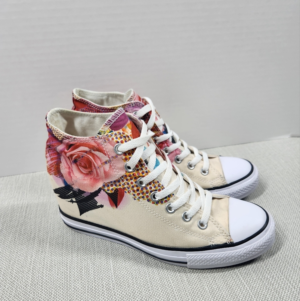 Converse Chuck Taylor All Star Lux Mid Rose sz 9.5 hidden wedge high top sneaker